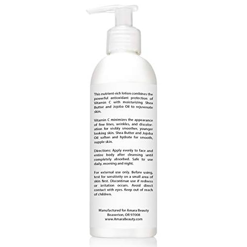 Amara Beauty Vitamin C Face & Body Lotion 15% - with Shea Butter & Jojoba Oil - 8 oz (Pack of 2)