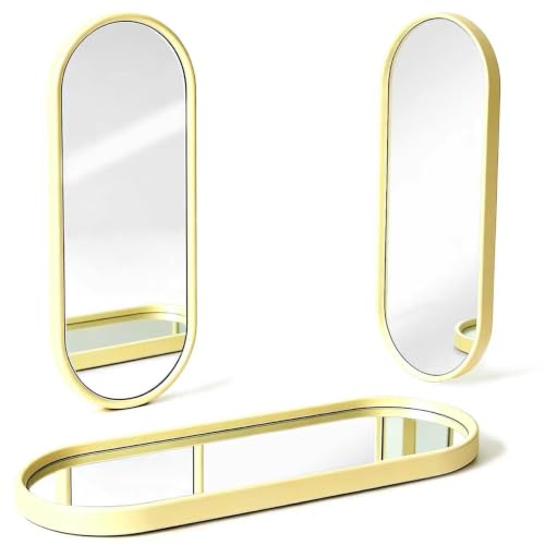 3-Piece Wall Mirror Set with Gold Frame, 12x4.7 inches