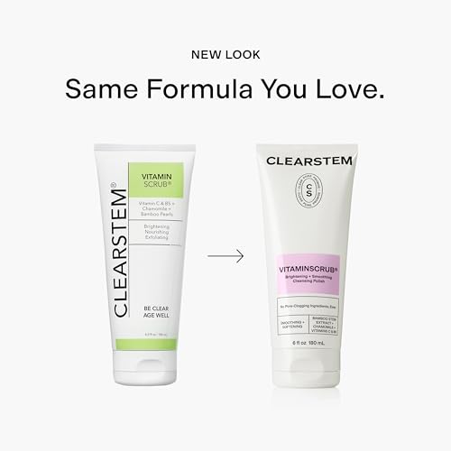 CLEARSTEM - VITAMINSCRUB - Antioxidant-Infused Scrub Cleanser - Exfoliating Face Wash + Body Scrub - Vitamin C, Hemp, Bamboo - Skin Care Products - Gluten Free, Cruelty Free - 6 fl oz / 180ml