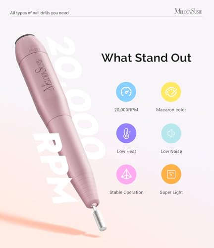 MelodySusie USB Nail Drill PC120I - Macaron Pink, Portable Electric Nail File for All Nail Types