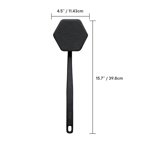TOOLETRIES Silicone Back Scrubber - Exfoliating Shower Brush, Back Washer for Men, Durable Back Brush with Long Handle - Long Lasting Bath & Shower Accessories - Charcoal