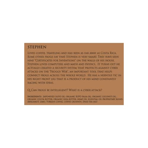 WFG WATERFALL GLEN SOAP COMPANY, LLC, Stephen frog soap, bergamot with coffee scrub, vegan bath soap with shea butter