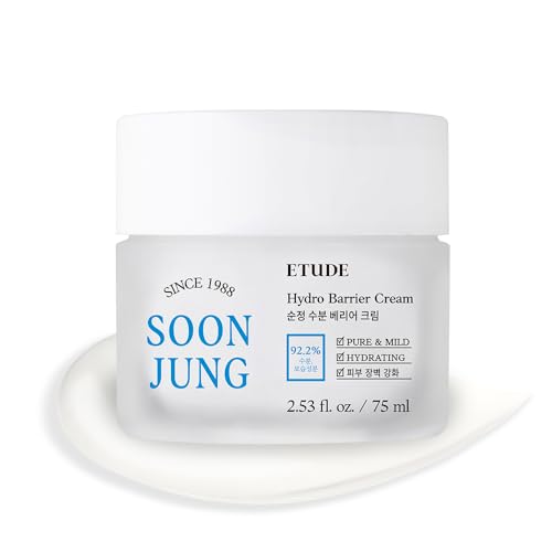 ETUDE SoonJung Hydro Barrier Cream, Face Moisturizer for Sensitive Skin, 92.2% Hydrating Ingredients, Low pH Level 5.5, Dermatologically Tested, Panthenol, Madecassoside, Korean Skin Care (2.54 Fl Oz)
