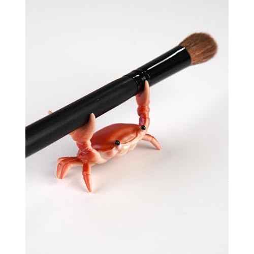 Crab Pen Holder For Desk Cute, Cute Makeup Brush Holder, Single Fountain Pen Holder For Desk, Cute Vanity Accessories Gift For Woman Who Have Everything, 2024 Upgrade Well Balanced, Red