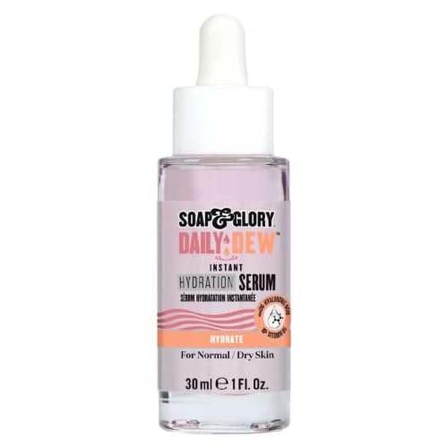 Soap & Glory Daily Dew Instant Hydrating Face Serum - Thirst Quenching Vitamin B5, Rosewater + Hyaluronic Acid Serum - Lightweight, Fast Absorbing Vegan Moisturizing Treatment (30ml)
