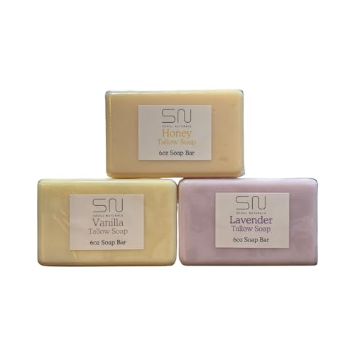 Seoul Naturals Tallow Soap, Vanilla, Lavender, Honey, k beauty, 5 oz each, Set of 3