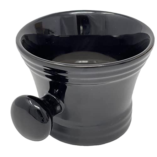 G.B.S GENTS Heavy Duty Black Ceramic Shaving Bowl, Mug with Natural Shave Soap ? for use with up to 3¡± Shaving Soaps and Lathering Shave Cream Cup ? Pommel Handle (Black)