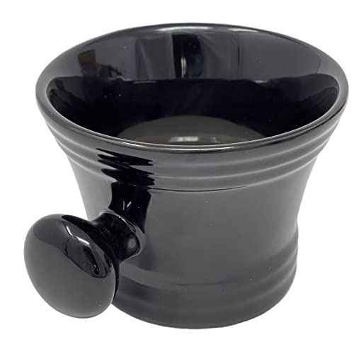 G.B.S Heavy Duty Black Ceramic Shaving Bowl, Mug with Natural Shave Soap – for use with up to 3” Shaving Soaps and Lathering Shave Cream Cup – Pommel Handle (Black)