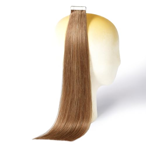 DNE Tape in Hair Extensions Real Human Hair 16inches 20Pcs/40g/Pack Seamless #M4/27Chocolate Brown to Honey Blonde Straight Invisible Double Sided Tape in Hair Extensions for Women/Girls