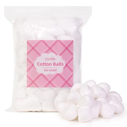 Icotle 100% Pure Cotton Balls, Jumbo Size, 100 Count