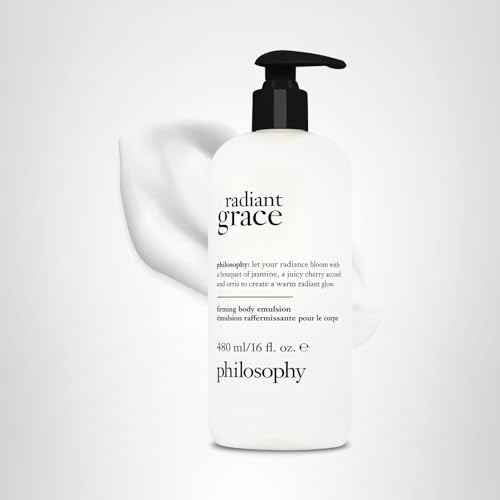 philosophy radiant grace firming body emulsion - luxury scented body lotion - with shea butter - notes of jasmine, black cherry & sandalwood - 16 fl oz