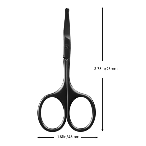 Premium Nose Scissors for Men Women, Facial Grooming Scissors, Curved Safety Blades with Rounded Tip for Trimming Small Details, Ear Hair, Eyebrow - Black