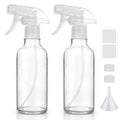 Hethyo 12oz Glass Spray Bottles - Refillable Mist & Stream Nozzle (2 Pack)