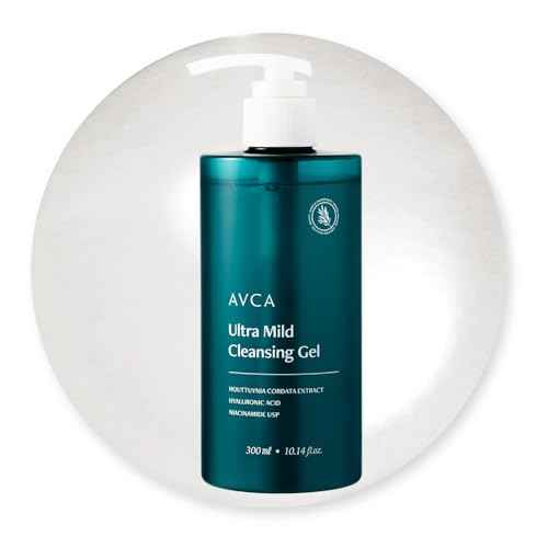 AVCA Ultra Mild Cleansing Gel Face Wash 300 mL (10.14 fl oz) - Gentle Hydrating Cleanser, Hyaluronic Acid & Niacinamide, Heartleaf Extract, Low-Irritation Foaming Rinse