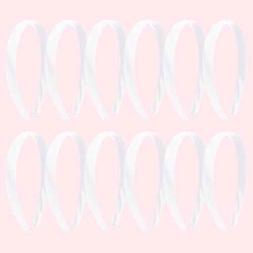 12Pcs White Headband for Women 0.8inch Satin Headbands Thin Hard Head Bands DIY Plain Hair Band White Satin Headband Fashion Hair Accessories for Women Girls