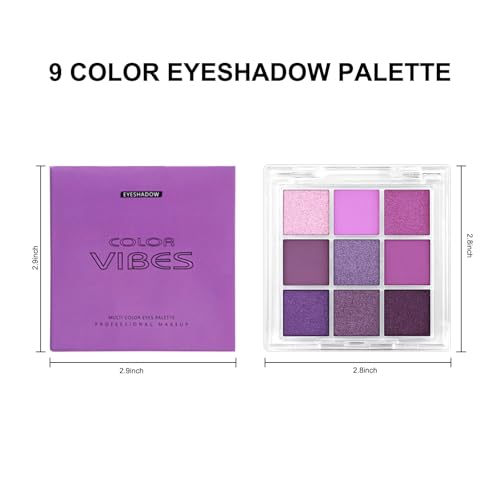 Erinde 9-Color Eyeshadow Palette - Purple Lavender Shimmer Matte
