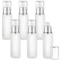 6 Pcs 60ml/2oz Frosted Glass Pump Bottles Refillable Liquid Foundation Bottle Cosmetic Containers Jars with Pump Dispenser for Makeup Cream Body Cream Lotion - Silver