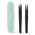 Black 2 Pack Eyebrow Tweezers Set - Slant & Point Tips for Precision Grooming