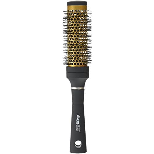 Diane Gold Thermal Ceramic Round Metal Brush with Heat-Resistant Nylon Bristles, 1" Diameter Barrel for Quick Drying and Volume, Black