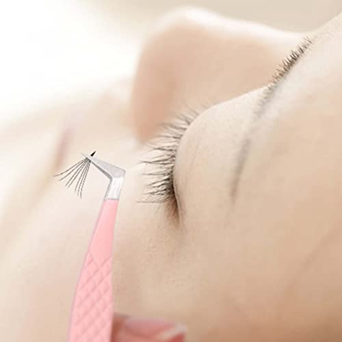 VEYES INC 1 pack L-Shaped Eyelash Extension Tweezers Lash Tweezers for Eyelash Extensions Pink