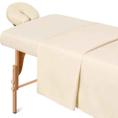 Comfyanno Massage Table Sheets Sets, 3 Pcs Professional Microfiber Massage Bed Cover Sheets, Soft, Light-Weight, Stain & Wrinkle Resistant, Includes Flat & Fitted Sheet, Face Cradle Cover - Natural