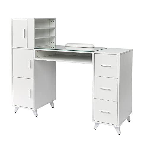 OmySalon Manicure Table with Glass Top & Wrist Rest