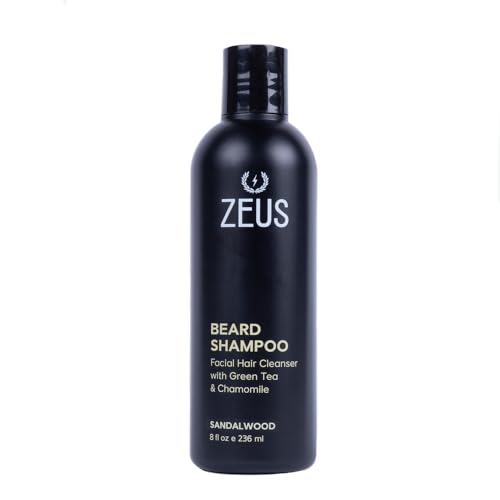 ZEUS Beard Shampoo Wash, Infused with Green Tea & Natural Ingredients to Cleanse and Soften Beard ? 8 oz. Made in USA ? Sandalwood