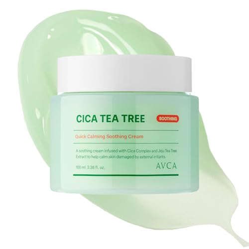 AVCA Quick Calming Cica Tea Tree Cream 100ml(3.38 fl. oz) ? Soothing Moisturizer for Sensitive, Redness-Prone Skin, Lightweight Hydrating Gel, K-Beauty