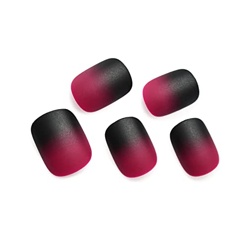 Dark Red Black Gradient Press On Nails Short Squoval False Nails Women Girls Nail Art Tips Full Cover Reusable Salon Beauty Fake Fingernails Datechable Manicure Acrylic Nails