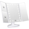 WEILY Makeup Vanity Mirror with 21 LED Lights and Touch Screen, Tri-Fold 1x 2X 3X Magnification,180¡Æ Adjustable Rotationand USB Powered,Countertop Cosmetic Makeup Mirror (White)