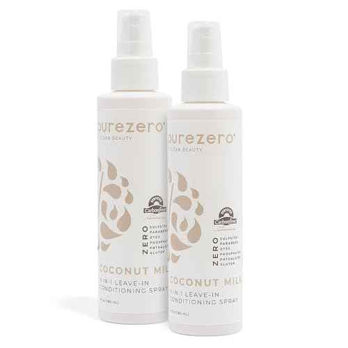 Purezero 9-in-1 Coconut Milk - Leave-In Conditioning Spray - Intense Hydration & Increase Shine, Fight Dandruff & Frizz, Zero Sulfates, Parabens, Dyes (6 oz (2 Pack))