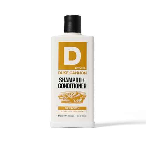 Duke Cannon Supply Co. 2-in-1 Hair Wash - Masculine Scent - Gentle Cleansing Hair Wash For Men - Stimulating Hair Shampoo & Conditioner - Strengthens Hair - Sawtooth Shampoo/Conditoner (14 oz)