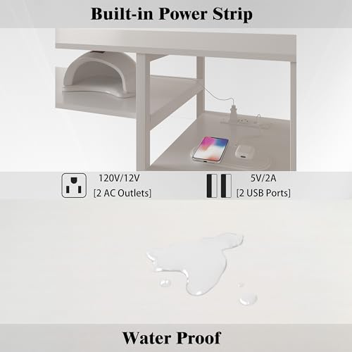 Manicure Table with Drawers & Power Outlet - White Nail Desk