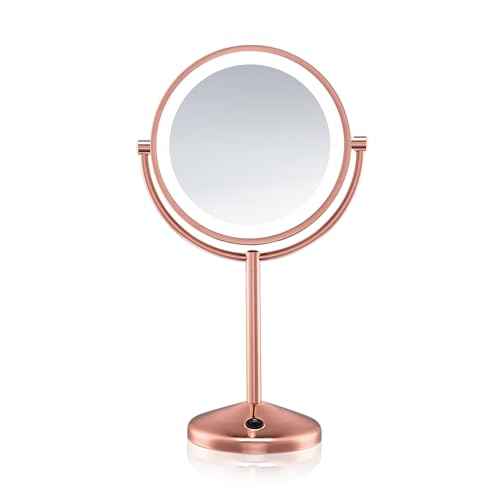 Conair Lighted Makeup Mirror, LED Vanity Mirror, 1X/10X Magnifying Mirror, Double Sided, Battery Operated in Rose Gold