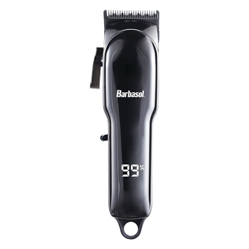 Barbasol Rechargeable Hair Clippers, Professional & Home Haircut Clippers for Men, Rust-Free Low-Heat Ceramic Blades, 6 Clipper Guard Combs, Adjustable Taper, LCD Display, Black