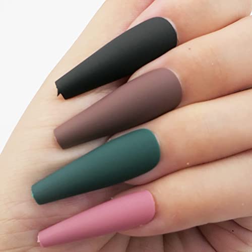 AddFavor 400pcs Long Press on Nails Coffin Matte Fake Nails Full Cover Ballerina Medium Length Acrylic Artificial False Nail Tips 20 Solid Colored Coffin Nails for Women DIY Nail