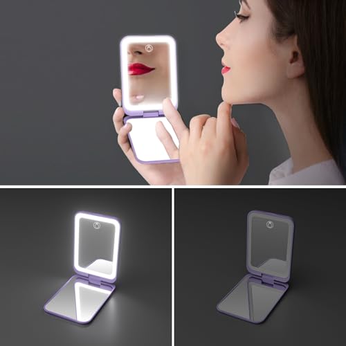 Kintion Rechargeable Pocket Makeup Mirror with 3 Color Lighting