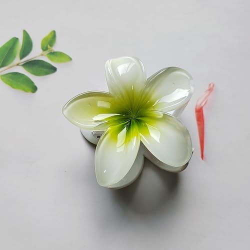 Flower Claw Hair Clips Set - 3Pcs with Plumeria Design