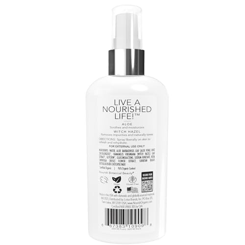 Nourish Organic Face Toner Spray ? Alcohol-Free Formula with Witch Hazel, Aloe Vera & Moroccan Rose Flower Extract, 3 Oz + Washable Cotton Round