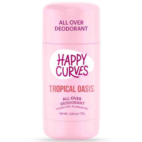 HAPPY CURVES All Over Whole Body Deodorant for Women - Aluminum-Free - Invisibile All Day Layer of Full Body Protection for Odor Control Only, Sensitive Skin, & Private Parts (Tropical Oasis)