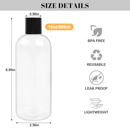16 oz Clear Plastic Squeeze Bottles, 2-Pack | Leak-Proof Travel Containers