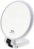 15x Magnifying Travel Mirror with Foldable Handle - Dual-Sided