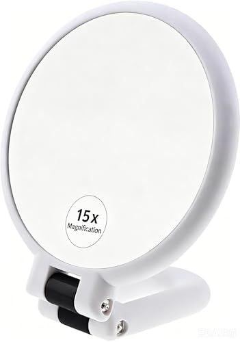 15x Magnifying Travel Mirror with Foldable Handle - Dual-Sided