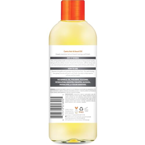 Cantu Men's Beard Oil - 3.4oz with Caffeine, Hemp & Tea Tree Oil for Grooming