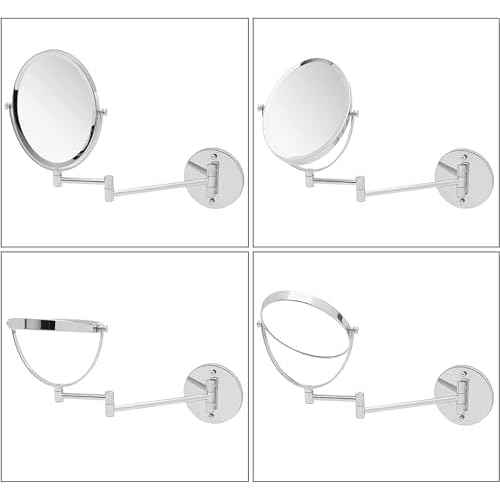 Wall Mounted Bathroom Makeup & Shaving Mirror, Double Sided 5X & 1X Magnification, 13-Inch Extension Swivel Arm, Oval 6.6" x 8.6" Glass Area, Chrome