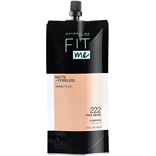 Maybelline New York Fit Me Matte + Poreless Liquid Foundation, Pouch Format, 222 True Beige, 1.3 Ounce