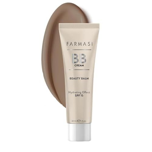 FARMASi BB Cream Beauty Balm, Tinted Moisturizer with SPF 15, Lightweight Matte Finish, Buildable Coverage Face Makeup, 1 fl oz, 06 Deep