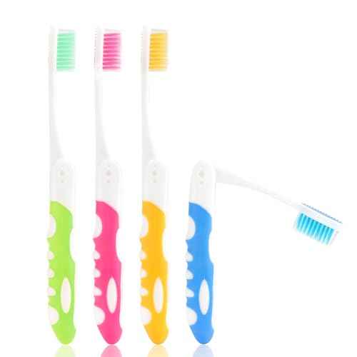 Travel Toothbrush, 4PCS Portable Travel Toothbrush Set,Mini Tooth Brush Built in Cover Soft Travels Size Folding Toothbrushs Individually Wrapped ToothBrushes for Adults Kids Hiking Camping Traveling