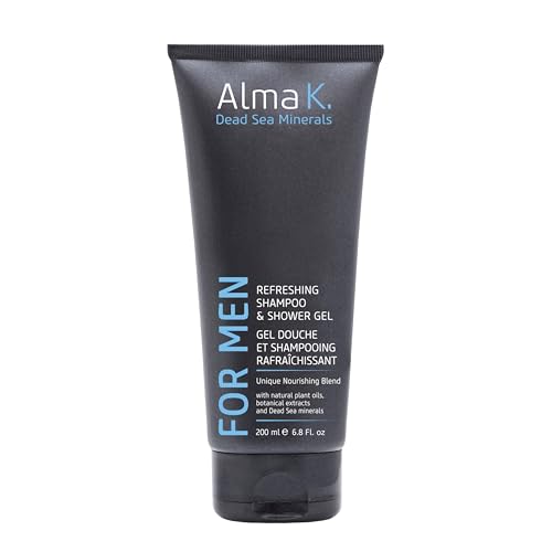 Alma K Refreshing Shampoo and Shower Gel - 2 in 1 Mens Body Wash and Clarifying Shampoo - Antioxidant-Rich with Argan Oil, Dead Sea Minerals - 6.8 oz