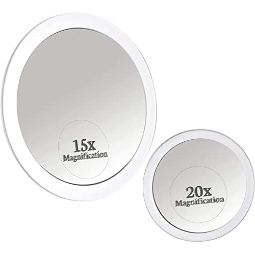 Large Hand Mirror with Comfy Handle - No Distortion Black Portable Handheld Mirror & 20X & 15X Magnifying Mirror Set with 3 Suction Cups Each - Compact & Travel Ready Mirror for Makeup Bundle